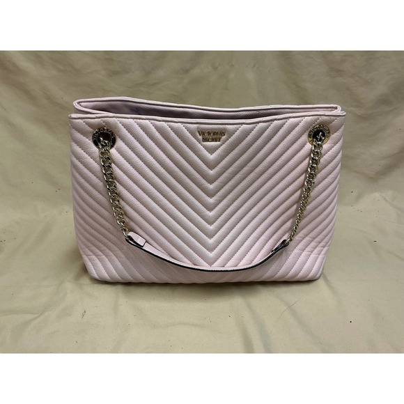 Victoria's Secret Handbags - Victorias Secret Pink Quilted Chevron Shoulder Bag Gold Chain Tote